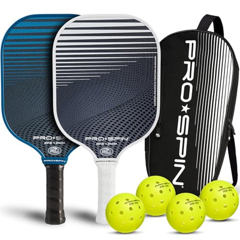 PRO-SPIN Carbon Fiber Pickleball Paddles Set of 2 | Lightweight Pickleball Set with Indoor/Outdoor Balls and Bag – Durable Pickle Ball Paddle Gift for Men, Women & Families