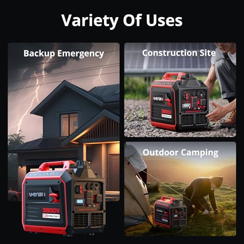 AMERISUN 3800W Gas Powered Portable Inverter Generator, Quiet Generator with CO Sensor ECO Mode, Parallel Capable Long Run Time EPA Compliant for Tailgating Home Camping Emergency Use Lightweight