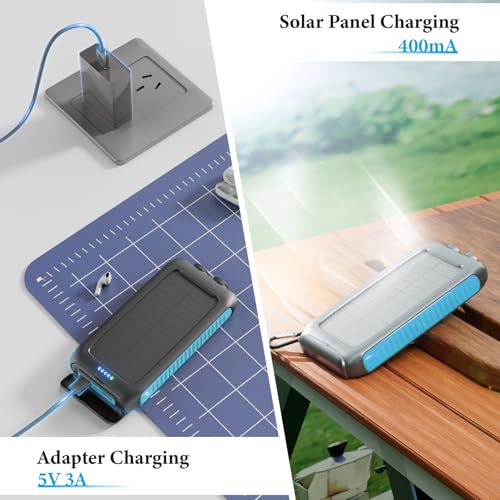 Solar Charger Power Bank 49800mAh Portable 15W Fast Charging Power Bank with QC3.0 USB-C & Dual USB-A Ports for Cell Phones, LED Flashlight, Carabiner, Waterproof Solar Panel for Camping, Outdoor