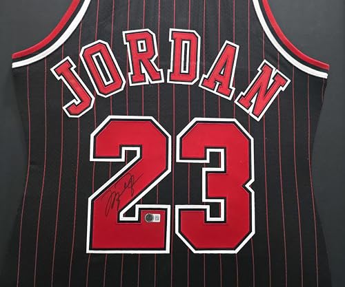 Michael Jordan Autographed Framed Black Pinstripes Authentic M.i.t.c.h.e.l.l & N.e.s.s Basketball Jersey Beckett BAS #AE03236