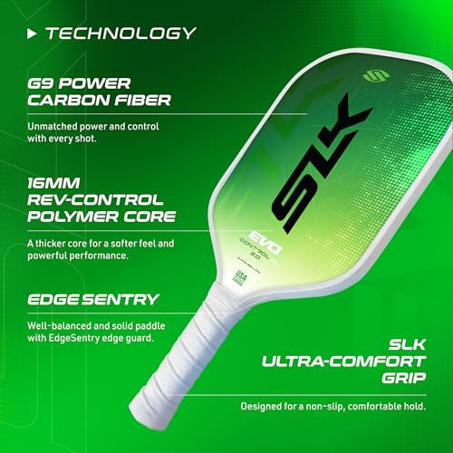 Selkirk Sport SLK Evo Control MAX Pickleball Paddle | G8 Power Carbon Fiber Pickleball Paddle Face with Spinflex Surface and Rev-Control Polymer Core | Control Green Max