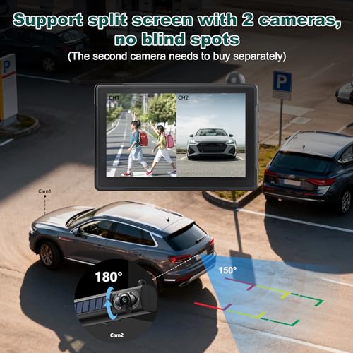 Rvsisytm 1080P Solar Wireless Backup Camera with 5in Monitor, 5000mAh Rechargeable Battery and Solar Panel, IP69K Waterproof, IR Night Vision, Support 2 Cameras, for Car, RV, Trailer, Camper (0092)