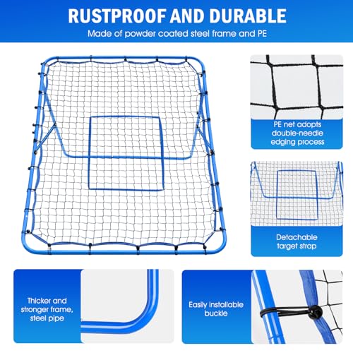 5x4FT Volleyball Baseball Rebounder Net, Softball Rebounder Pitchback Net Quick Adjustments, Quick Adjustments Lacrosse Bounce Back Practice Equipment, Ideal for Outdoor Indoor and Backyard Training