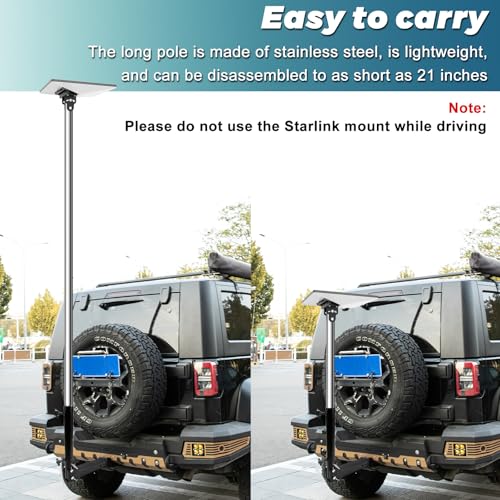 Starlink Mini Pole Mount, Starlink Mini Trailer Hitch Mount Kit, Fits 2 In Square Receiver Tube Opening, with Adjustable Starlink Mini Pipe Adapter/Stainless Steel Removable Mast,Starlink Mounting Kit