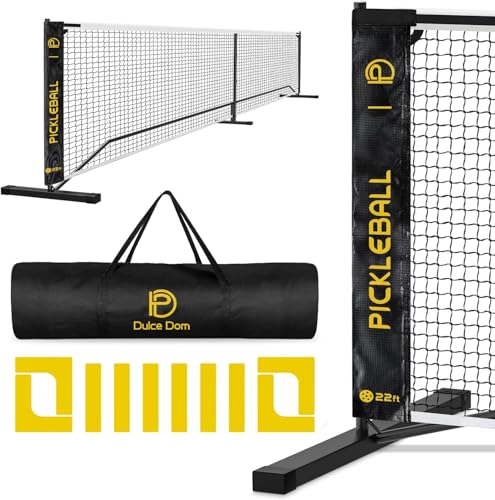 DULCE DOM Pickleball Nets Portable with Court Marking Kit Outdoor, 22 FT Pickleball Net USAPA Regulation Size, Pickle Ball Game Net System with Carrying Bag for Driveway Backyards
