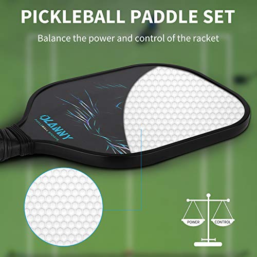 OLANNY Pickle Ball Raquette Set of 4 Lightweight Pickleball Paddle Set Premium Comfort Grip Polymer Honeycomb Core Set of Four Paddles,4 Replacement Soft Grip,4 Balls & Drawstring Bag