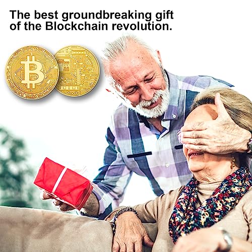 Cosbur 15Pcs Bitcoin Coin, Bitcoin Commemorative Coin, Blockchain Cryptocurrency, Collectible Coin with Protective Case, Gold Bitcoin Tokens, Home and Office Decoration (Gold)