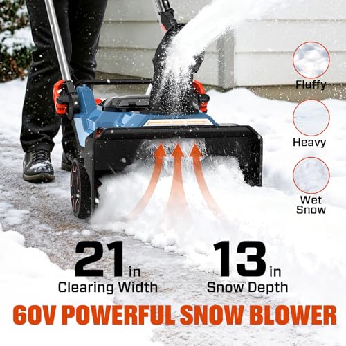 SENIX 60V 21" Auger-propelled Cordless Snow Blower, Steel Auger, 3500W Brushless Motor, Heated Handle,13" Depth, 45FT Throw Distance, LED Lights, 16000mAh Batteries & Dual Port Charger,1200lbs/min