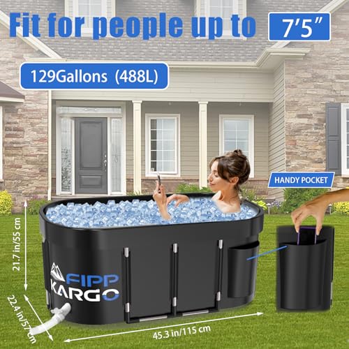 Ice Bath Tub for Athletes - 129 Gal Cold Plunge Tub for Recovery, Portable Bathtub Adult, Outdoor Large Oval Ice Plunge for Ice Bath, Cold Tub for Home, Gyms, Indoor, and Cold Water Training