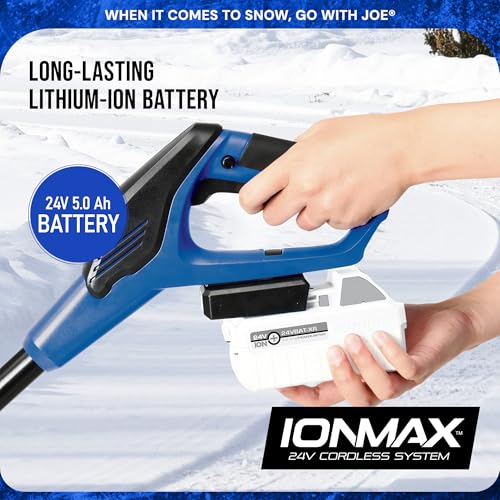Snow Joe 24V Cordless Electric Shovel Kit w/ 5Ah Battery & Charger, 13″ Clearing Width, 400W Motor – Portable, Lightweight, Heavy-Duty Ice Removal for Deck, Patio, Driveway & Sidewalk, 24V-SS13-XR