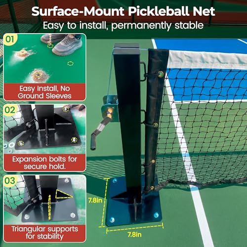 PADDYN Permanent Pickleball net System with Hand-Crank Tension,Heavy Duty Steel Frame Pickleball net for Driveway,PRO Pickleball Net,Tournament-Spec 22ft x 36in Backyard,Club,School