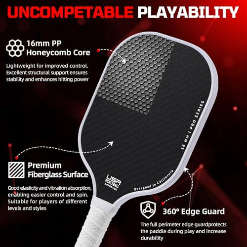 BAGAIL Pickleball Paddles, USAPA Approved Fiberglass Surface Pickleball Set, Lightweight Pickle Ball Rackets with 4 Balls, 1 Bag, Designed in California for Traction and Stability - 2 Pack, White
