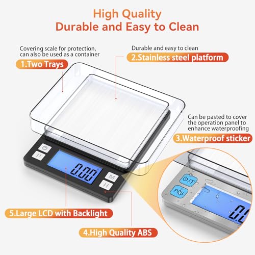 BOMATA Professional Jewelry Scale, 1kgx0.01g High Precision Digital Pocket Scale with Multiple Functions (Tare, Hold, Counting...), Ideal for Coin, Gold, Gemstones, Black