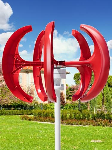 1000W 12V/24V Upgraded Wind Turbines Generator, 5-Blade Lantern Wind Turbines Generator Kit, Electromagnetic Electricity Producer Equipment Red