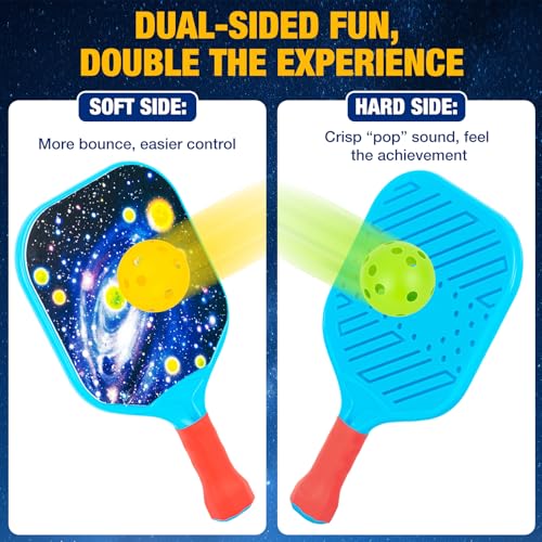 Qrooper Kids Pickleball Paddles Set of 2 Lightweight Design Small Grip for Easy Control Outdoor Indoor Games for Kids Ages 4-12 Beach Yard Lawn Camping Toys for Boys Girls Beginner Basket Stuffers