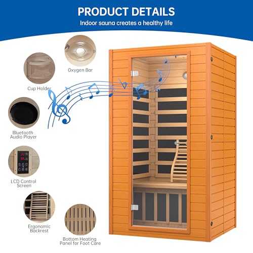 RESTISLAND Infrared Sauna Room for Home, Near Zero EMF Indoor Home Sauna for up to 2 Person with Infrared Red Light Therapy, Bluetooth Speakers, Canadian Hemlock Wood