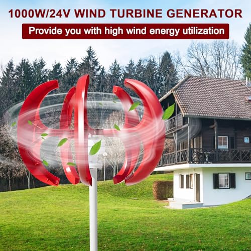 1000W 12V/24V Upgraded Wind Turbines Generator, 5-Blade Lantern Wind Turbines Generator Kit, Electromagnetic Electricity Producer Equipment