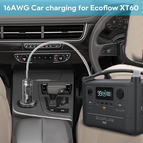 CASIMY XT60 Extension Charging Cable DC Car Charger to Car Cigarette Lighter Plug Compatible with EF ECOFLOW Delta River Bluetti EB55 Anker 757 767 Portable Power Station Solar Generator DC Adapter