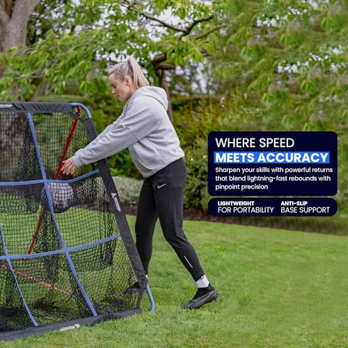 Baseball Rebounder Net | 12-Angle Baseball Pitching Net w/ 9 Pocket Nets – Softball & Baseball Training Equipment – Multi-Sport Bounce Back Net for Soccer, Volleyball, Basketball, Lacrosse & More