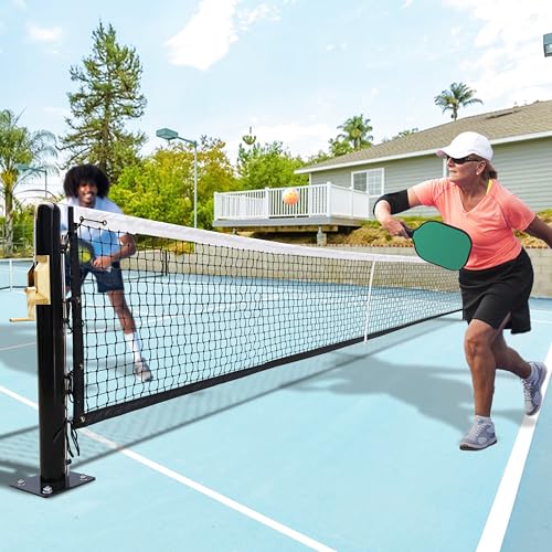 Seliyoo Round Pickleball Post,Steel Pickleball System,Surface Mount,Include Premium-Grade Brass Winder,Net,Idea for Clay or Courts