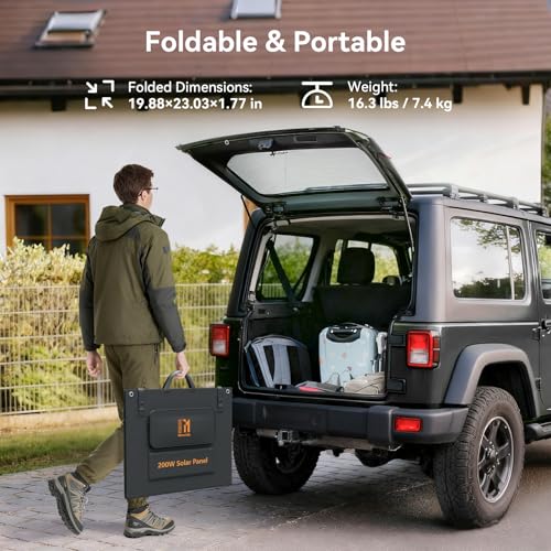 MESUVIDA 200 Watt Portable Folding Solar Panels IP68 Waterproof ETFE Coating 24V MC4 Output for Power Stations Solar Generator Camping Off-Grid RV Emergency Backup Hurricane