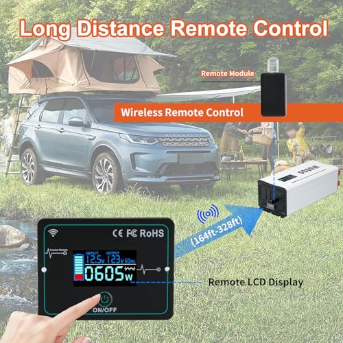 OUBOTEK 5000 Watts Power Inverter Peak 10KW, Pure Sine Wave 12V DC to 120V AC Off Grid Solar Inverter with Wireless Remote Control LCD Display 4 AC Outlets Hardwire Terminal for Home RV Camping