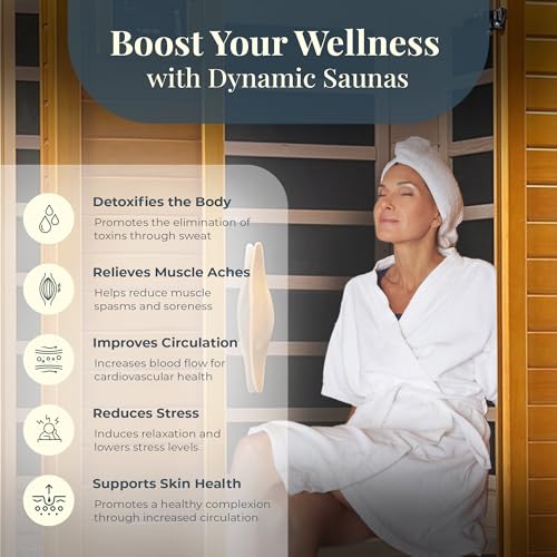 DYNAMIC SAUNAS Andora 2-Person Low EMF FAR Infrared Sauna with Red Light Therapy & Bluetooth Speakers | Personal Indoor Dry Heat Sauna for Home & Gym – Made from Canadian Hemlock