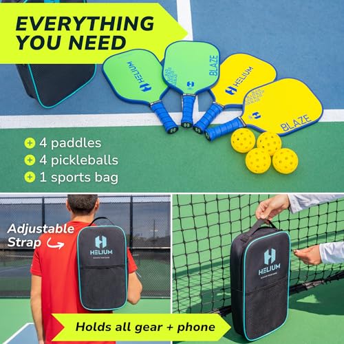 Helium Pickleball Paddles Set of 4 - USAPA Certified - Graphite Fiberglass Surface, Lightweight Honeycomb Core