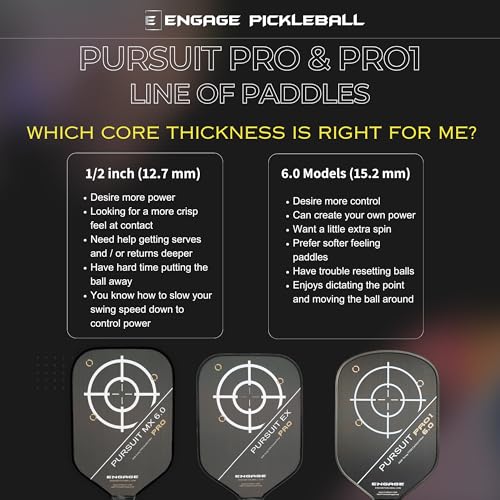 Engage Pursuit Pro1 6.0 Widebody Carbon Pickleball Paddle - 8.0 oz, 15.2mm MachPro Core, 8 1/8” Wide Raw Carbon Fiber, Made in USA (Arctic-Gold, Widebody)