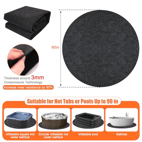 Foandbevi [3MM Thickened] 90 Inch Hot Tub Pad Inflatable Hot Tub Mat, Slip-Proof Backing, Absorbent Spa Pool Ground Base Flooring Protector Mat for Protect Outdoor Tub Pool from Wear