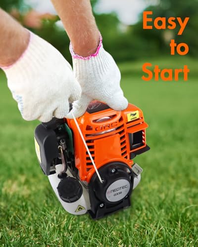 NEO-TEC 31cc 4-Cycle Gas Weed Wacker 4 in 1 String Trimmer/Edger 17'' with 10'' Brush Cutter x3 Rubber U-Handle & Shoulder Strap, Light Stable and Powerful Gas Weed Eater for Grass Cutting