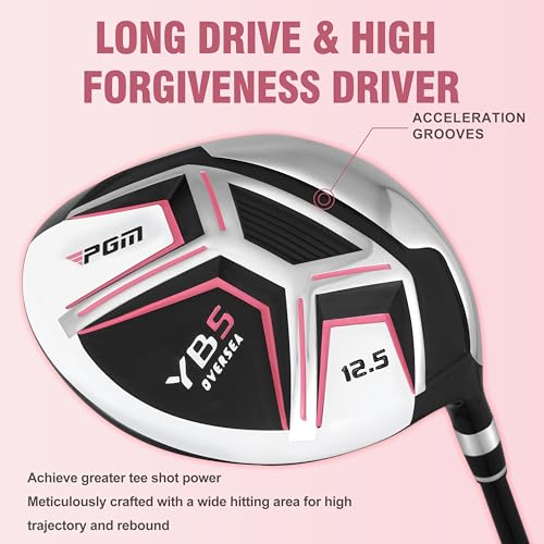PGM 15 Pieces Women's Complete Golf Club Set – Full Set with 460cc Driver, Fairway Wood, Hybrid, Irons, Putter, Golf Stand Bag - Golf Clubs Women Right Handed - Graphite