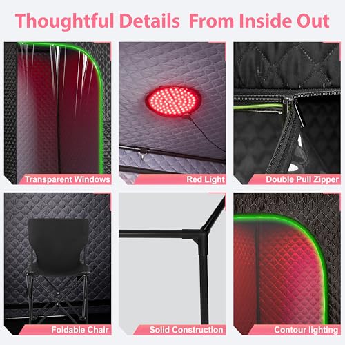 Infrared Sauna & Steam Sauna Box for Home, Portable Personal Sauna with Transparent Door, Powerful Steam Heating, Foldable Indoor Sauna for Relaxation, Detox & Muscle Recovery ( Red Light, Black)