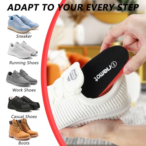 riemot Fitness Running Insoles for Men Comfortable Arch Support Inserts Plantar Fasciitis Relief Insole Cushioning Athletic Gel Insert for Sneakers,Hiking Shoes Black US10.5/ EU43.5