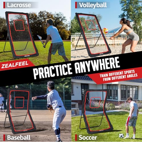 ZEALFEEL Lacrosse Rebounder, 4x7FT Volleyball Rebounder for Backyard with 5 Rebound Angles, Target Strip, Lacrosse Rebound Net Perfect for Lax Baseball Volleyball & Soccer Practice
