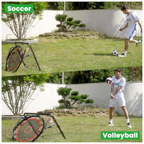 IE Sports Basketball Rebounder Multi-Sport Rebound Net with 9 Angle Adjustments and Return Attachment for Soccer, Pickleball and Baseball, Red