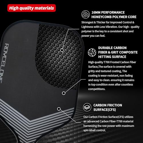 Pickleball Paddles Pickleball Rackets T700 Carbon Fiber Frosted Textured Surface 16mm Core for Beginners to Advanced Players Portable Bag USAPA Compliant Pickle Ball Paddle (Black, 1 Pack)