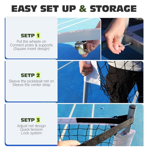 VANCL Portable Pickleball Net 22' Heavy Duty for Indoor & Outdoor USAPA Tournament Pickleball Net System with Locking Wheels & Carry Bag Premium Aluminum Frame