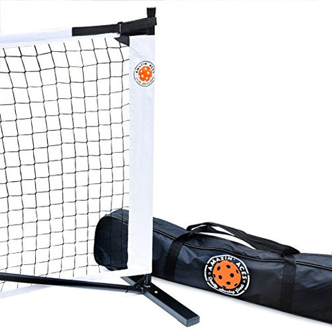 Amazin' Aces Portable Pickleball Net | Regulation Size, White Metal Frame with Tension Strap Net & Carry Bag for Easy Carry