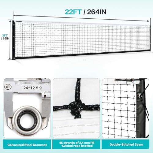 PROGOAL Pickleball Net Replacement 22ft X 3ft - Heavy Duty Professional Pickleball Net Official Tournament Size Weatherproof Portable with Steel Wire Reinforcement Fits Most Standard Posts (Net Only)