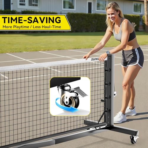 Pro Pickleball Net with Wheels, Hand Crank Tension System, 22ft Tournament IFP Regulation Size, Heavy Duty Frame, Anti-Sag, Locking Wheels, Perfect for Outdoor Court & Indoor Gym