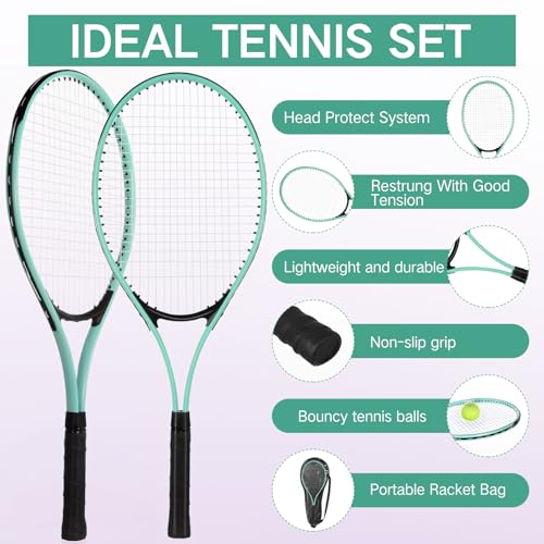 Motionchic 16 Pcs Tennis Rackets for Adult Recreational 8 Players 27" Tennis Racquet Bulk Lightweight Tennis Racket with 8 Tennis Balls for Training Beginners with Overgrips Carry Bag