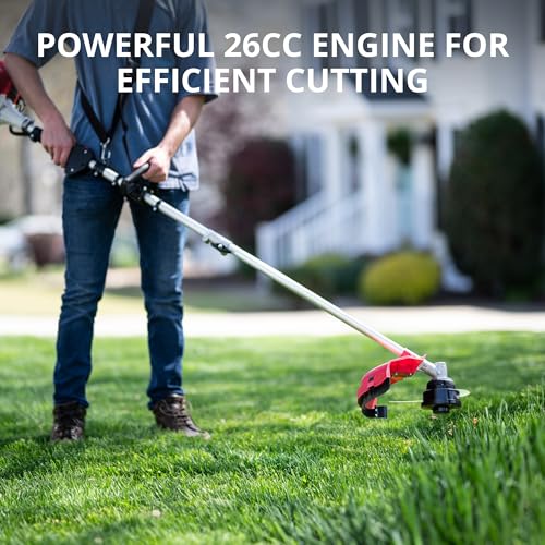 AMERISUN Weed Wacker Gas Powered 26cc, Gas Trimmer Edger Mower 2 in 1, Weed Eater 2 Cycle Air-Cooled Engine 10'' Brush Blade 16'' Cutting Width with Rubber Handle & Shoulder Strap Quick Start