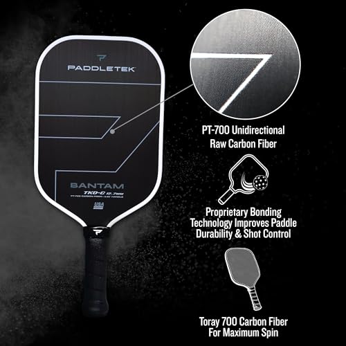 Paddletek Bantam TKO-C 12.7mm Pickleball Paddles with Polymer Honeycomb Core - Unidirectional Carbon Fiber – Torsional Weighting & High Tack Performance Grip - USAPA Approved - 5.25 Inch Handle