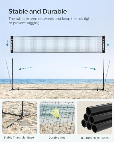 SONGMICS 16.5 ft Badminton Net, Height Adjustable Volleyball Net, Pickleball Net with Poles, Foldable Nylon Net for Tennis Indoor Outdoor Court, Black USYQ500HV1