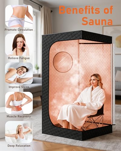 Portable Steam Sauna for Home with 3L 1200W Steamer, 9-Level Remote Control, Foldable Chair & Extra-Large Tent (2.6’ x 2.6’ x 5.9’) – Personal Sauna Box for Relaxation and Comfort