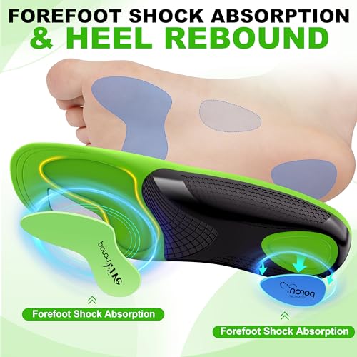 Healrecux Plantar Fasciitis Insoles Shoe Inserts for Men Women, 240lbs Heavy Duty Arch Support Inserts for Pain Relief, Work Boot Orthotics Insoles for Standing All Day, L