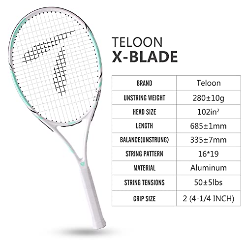 Teloon Recreational Adult Tennis Rackets-27 inch Tennis Racquet for Men and Women College Students Beginner Tennis Racket. (V10-White and Green)