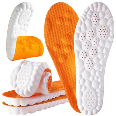 4D Cloud Steppers Insoles for Men and Women - Shock Absorption Inserts, Soft Anti-Fatigue, Relieve Foot Pain, Memory Foam Insoles for Shoes, Boots & Sneakers (Orange, Men: US 7-10/ Women: US 8.5-12)