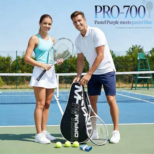 OPPUM Pro Women's Tennis Racket | 260g Lightweight Aluminum Alloy Frame with Shock Absorption | 110 sq in Sweet Spot & Ergonomic Grip | Includes Carry Case, Tennis Ball & Overgrips (Purple/Blue)
